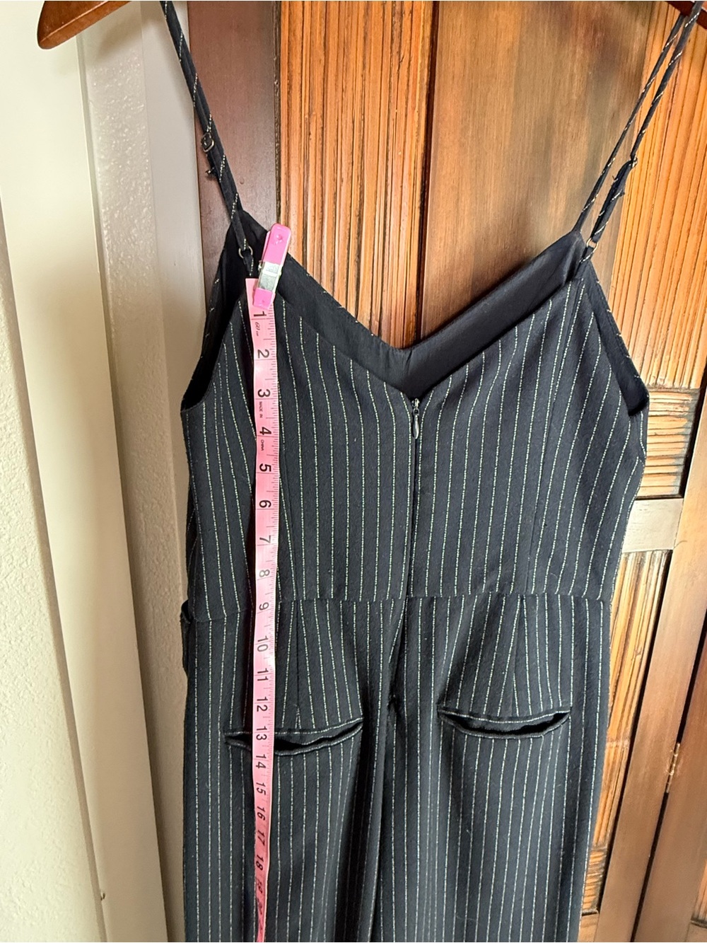 Anthropologie Essential Jumpsuit Navy Pinstripe Wide Leg Women’s Size 0 Classic - Picture 7 of 14